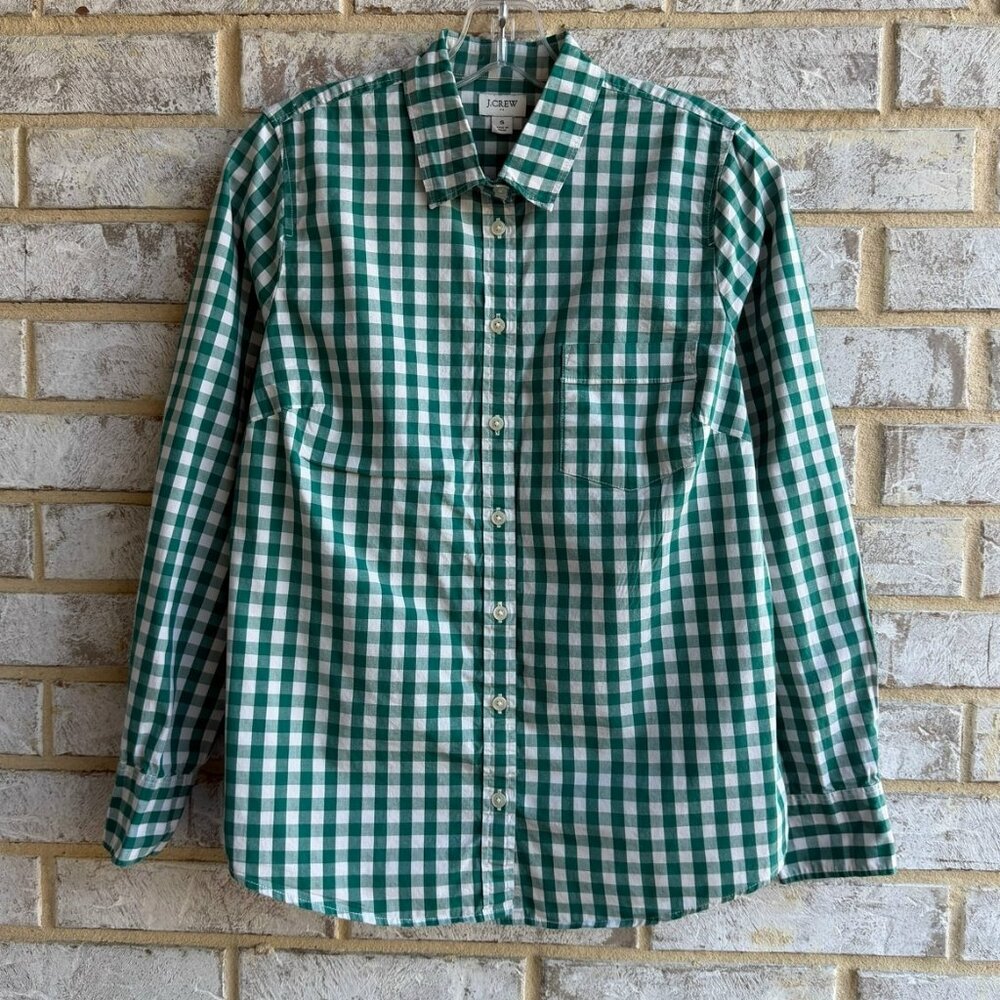 J. Crew Teal Green and White Gingham Button-Down Shirt